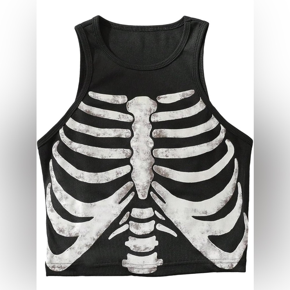 NEW Halloween Skeleton women's cropped tank top SMALL 2-4 or MEDIUM 6-8